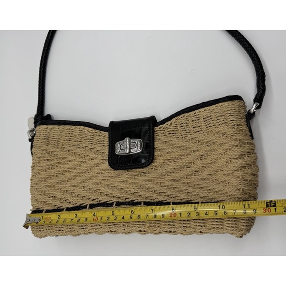 Brighton Straw Leather Woven Shoulder Bag Tan Vintage Faux Croc Heart Charm - Picture 5 of 6